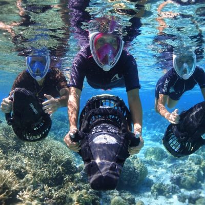 a group of people swimming in a body of water